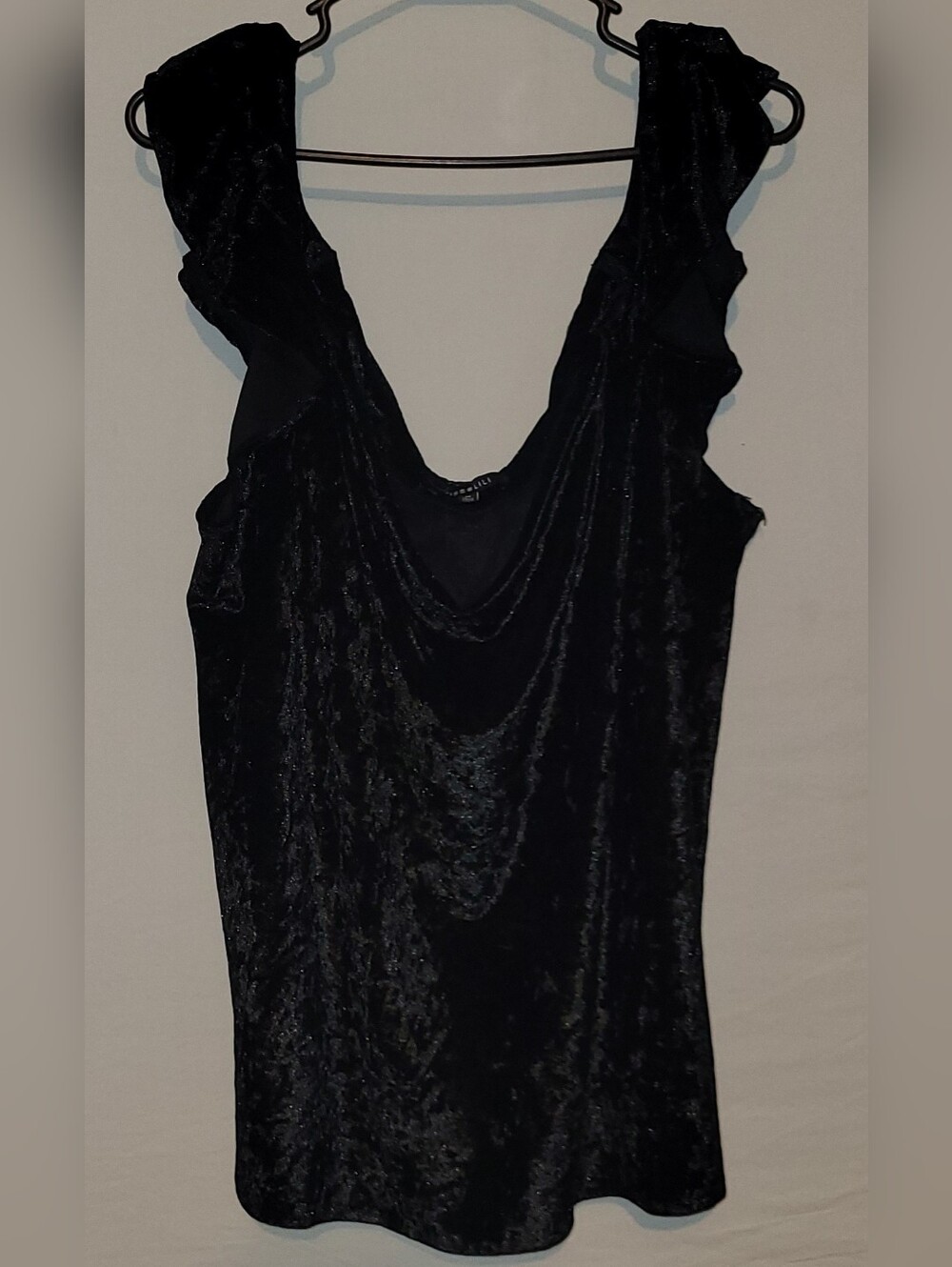Miss Lili Black Velour Ruffle Sleeve Camisole, 3X